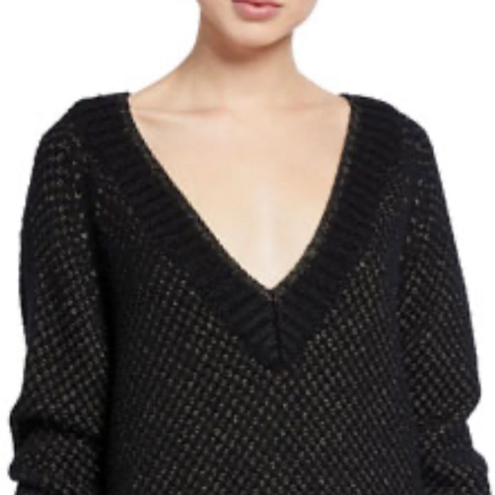 NWT Veronica Beard Mirnie Metallic V-Neck Sweater Relaxed Oversized XL - Picture 4 of 17